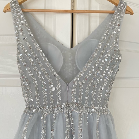 LIGHT GRAY SEQUENCES AND BEADS TULLE DRESS PROM DRESS - Picture 10 of 15